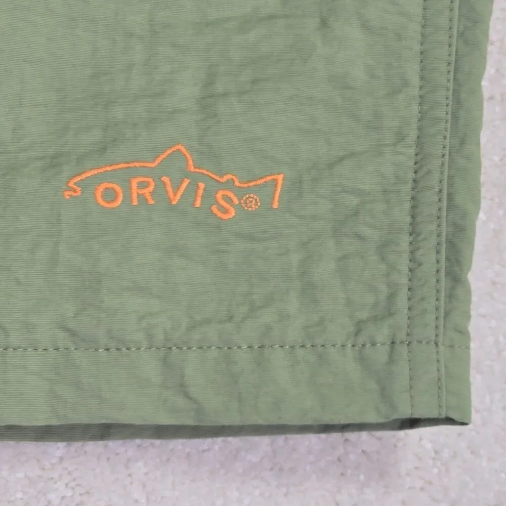 Orvis Lined Nylon Shell Fishing Shorts Men's L Olive Green Drawstring Pockets